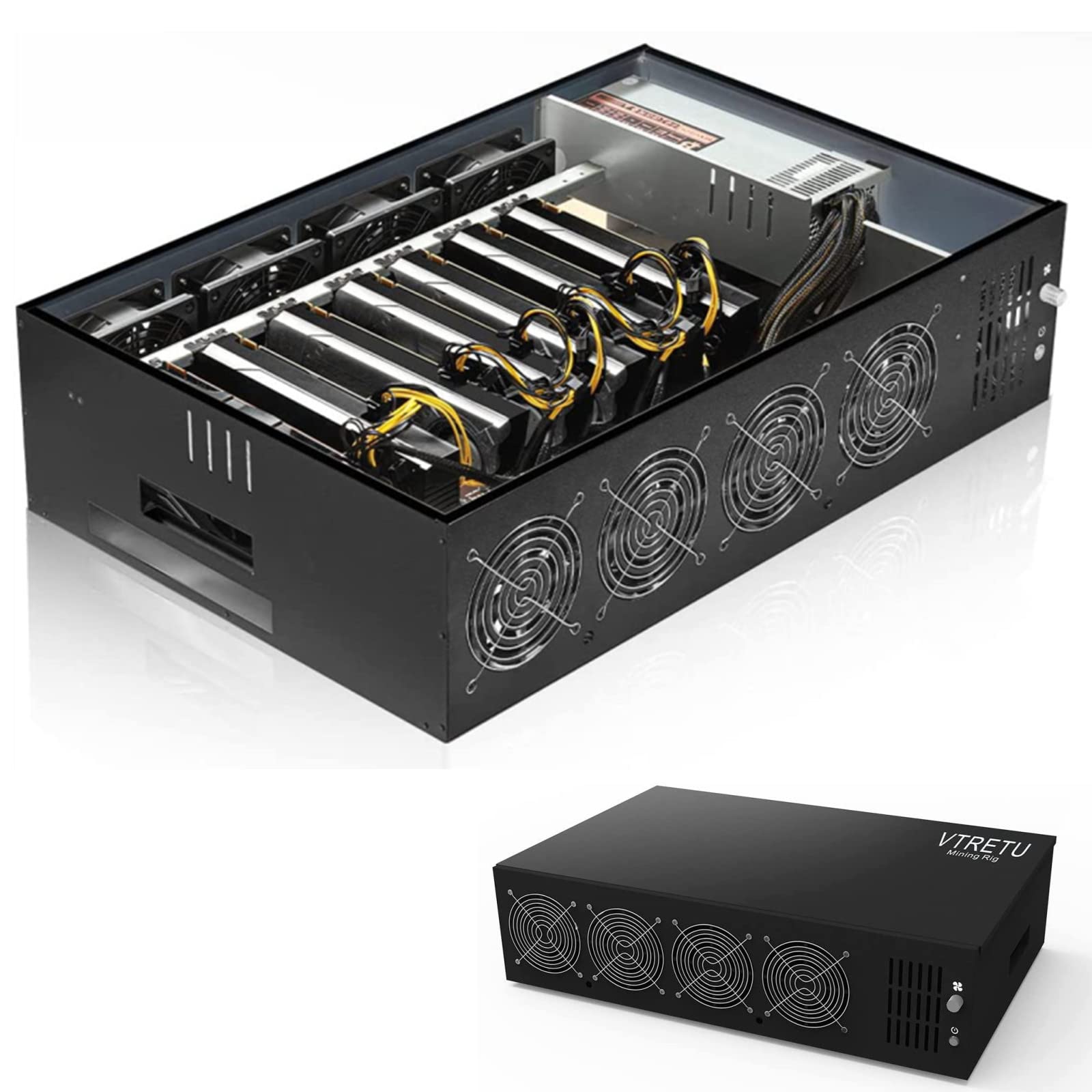 VTRETU Mining Rig System,Complete ETC Crypto Miner with Windows10,Including 8GPU Mining Motherboard,2000W Power Supply(110V-264V),CPU,SSD,4G RAM,PSU Computer Case Mining Machine（Without GPU