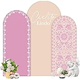 Chunful 3 Pcs Mexican Arch Backdrop Cover Baby Shower Photo Background Decor 2-Sided Round Top Lovely Backdrop Arch Cover for Mexican Wedding Birthday Party Decoration 6 ft/5 ft/4 ft (Brown-Pink)