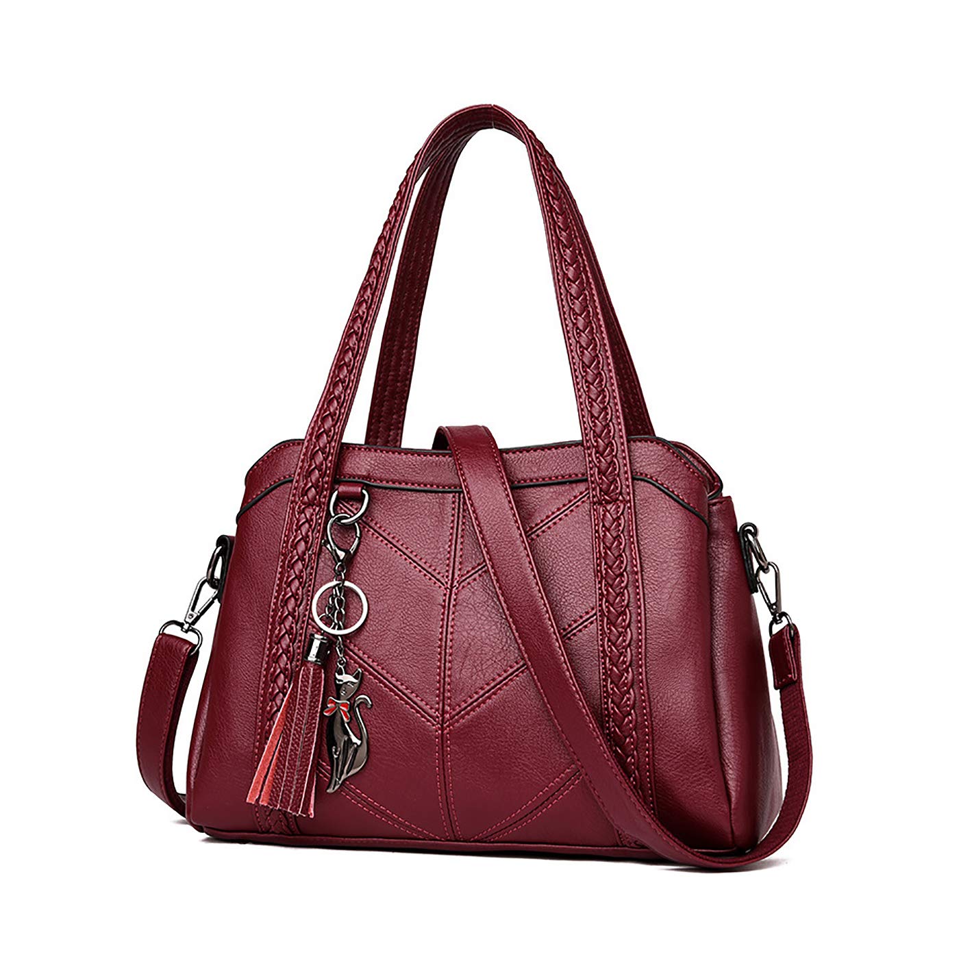 Coolives Women's Hobo Handbag with Strap Top Handle Shoulder Crossbody Bag in PU Leather Wine red