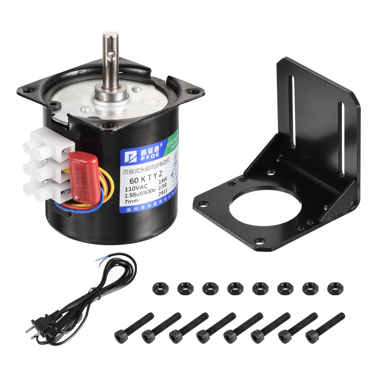 DMiotech Synchronous AC Reduction Motor With Motor Bracket And Power Cord 60KTYZ AC110V 2.5RPM Ac Motor 350N.CM CW/CCW Gearbox Electric Motor for Instrumentation Automation Control