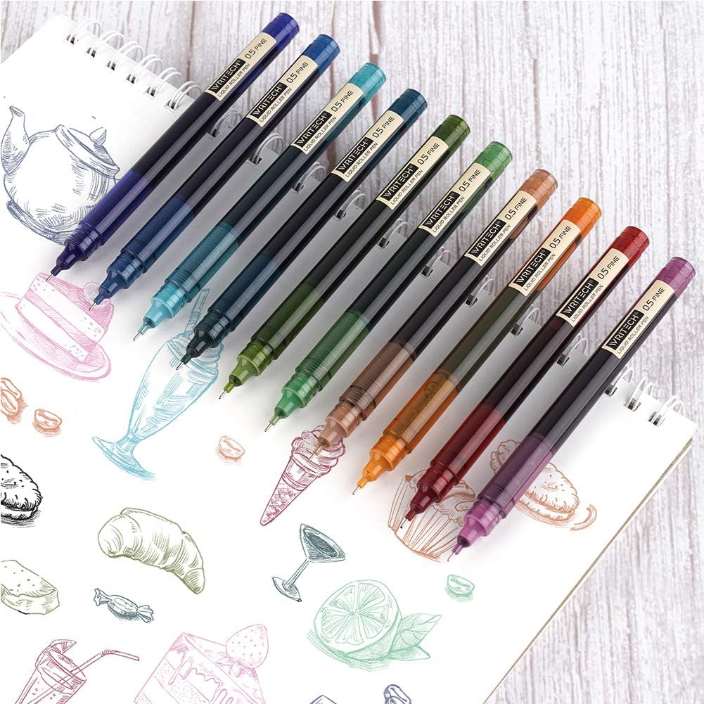 Writech Rolling Ball Pens Quick Dry Ink 0.5 mm Extra Fine Point Pens 10 Pcs Liquid Ink Pen Rollerball Pens Vintage Color: Office Products