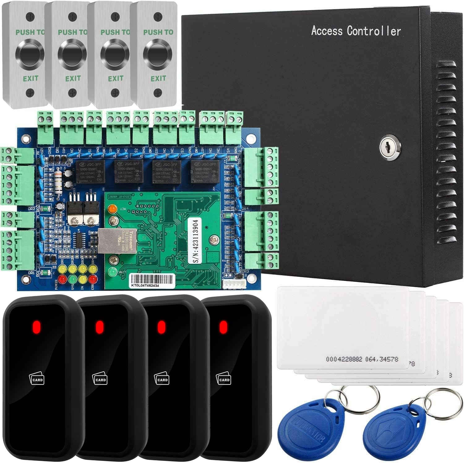 UHPPOTE Wiegand 26-bit Network RFID Access Control Board Kit Metal AC220V Power Box For 4 Doors