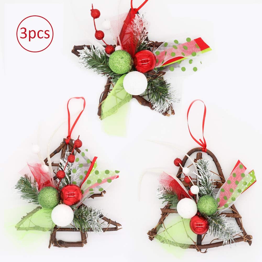 3 Pieces Christmas Grapevine Wreath Hanger, Colorful Glitter Ball with Various Ribbons Ornaments Xmas Garland for Home Party Decoration Holiday Winter Gift