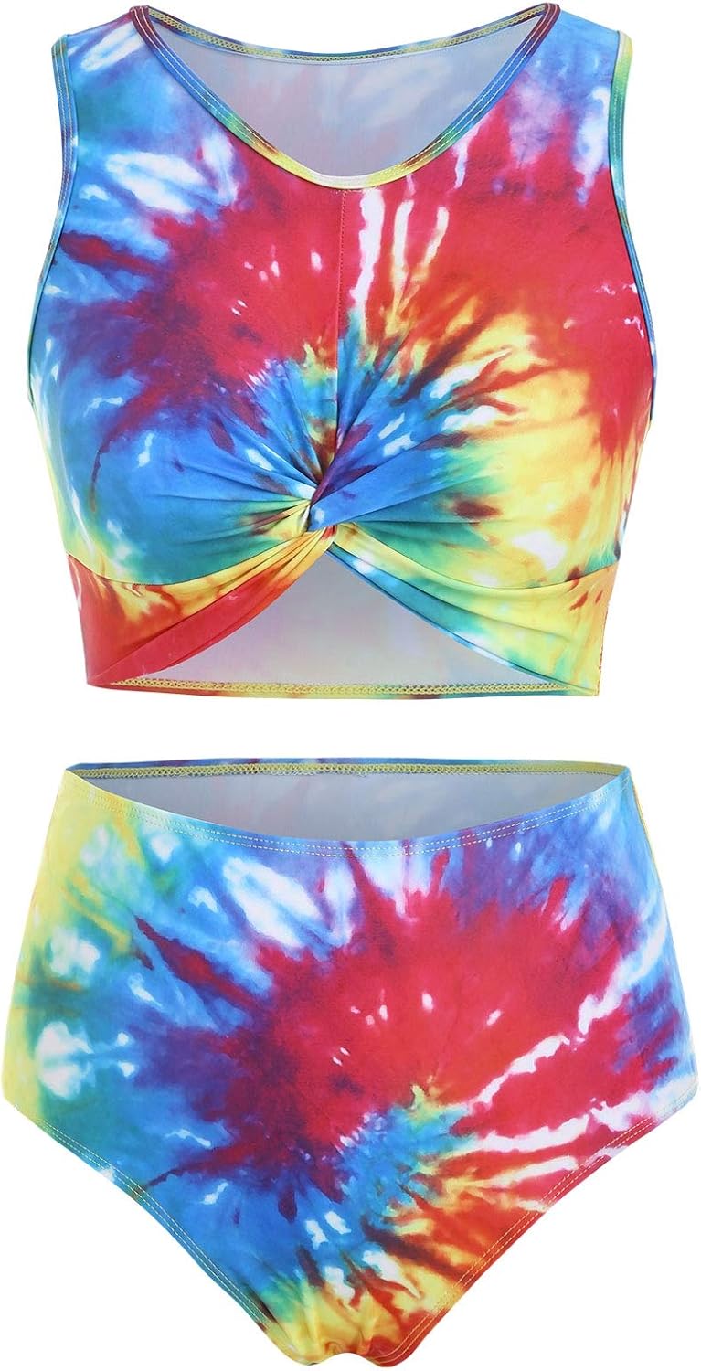 SevenDwarf Twist Front Tie Dye Scoop Neck Tankini Swimsuit at Amazon