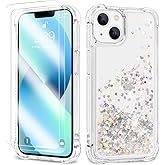 ANSHOW for iPhone 15 Plus Case Glitter, Shockproof Clear TPU iPhone 15 Plus Phone Case with 2 Screen Protectors, Bling Silver Glitters iPhone 15 Plus Case for Women