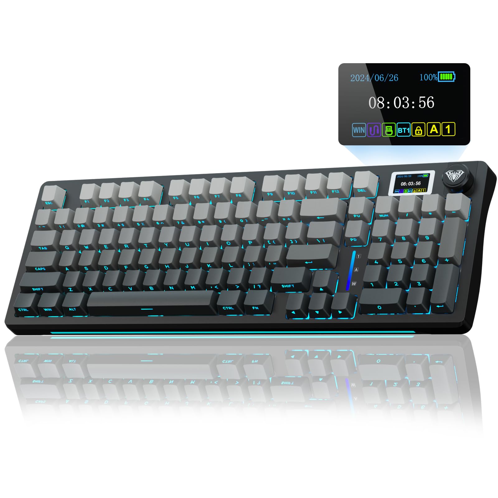 Photo 1 of AULA S98 Pro Wireless Mechanical Keyboard with Screen & Knob,2.4GHz/USB-C/BT5.0 Hot Swappable Creamy Keyboard,Pre-lubed Linear Switches,Side Printed PBT Keycaps,RGB Backlit Gaming Keyboards