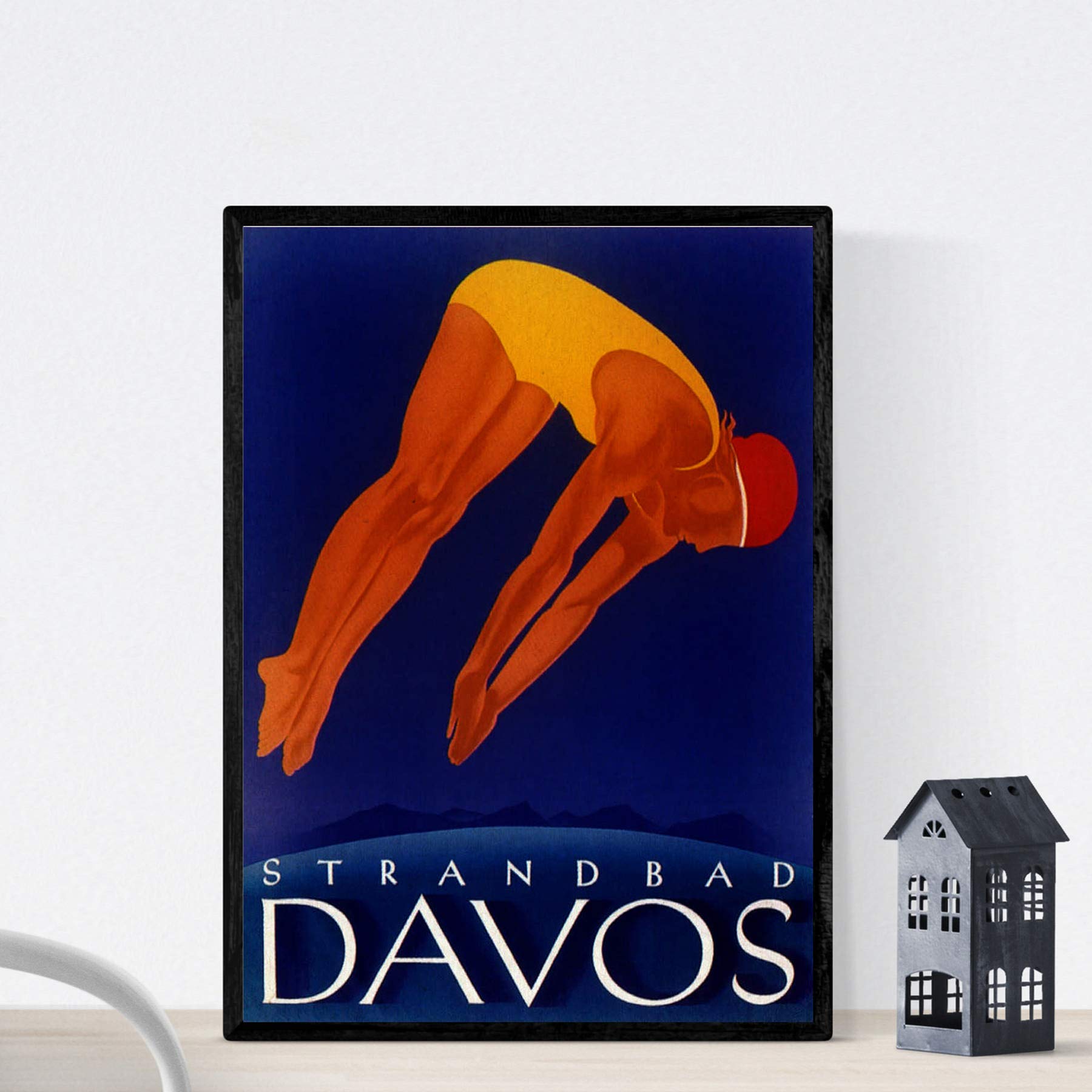 Nacnic Vintage Poster Vintage poster for public swimming Davos Strandbad Lido. A4 size