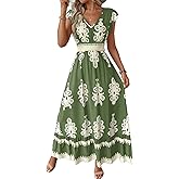 INVACHI Womens Floral Long Dresses Casual Flowy Dresses for Women Spring and Summer Boho Maxi Dress