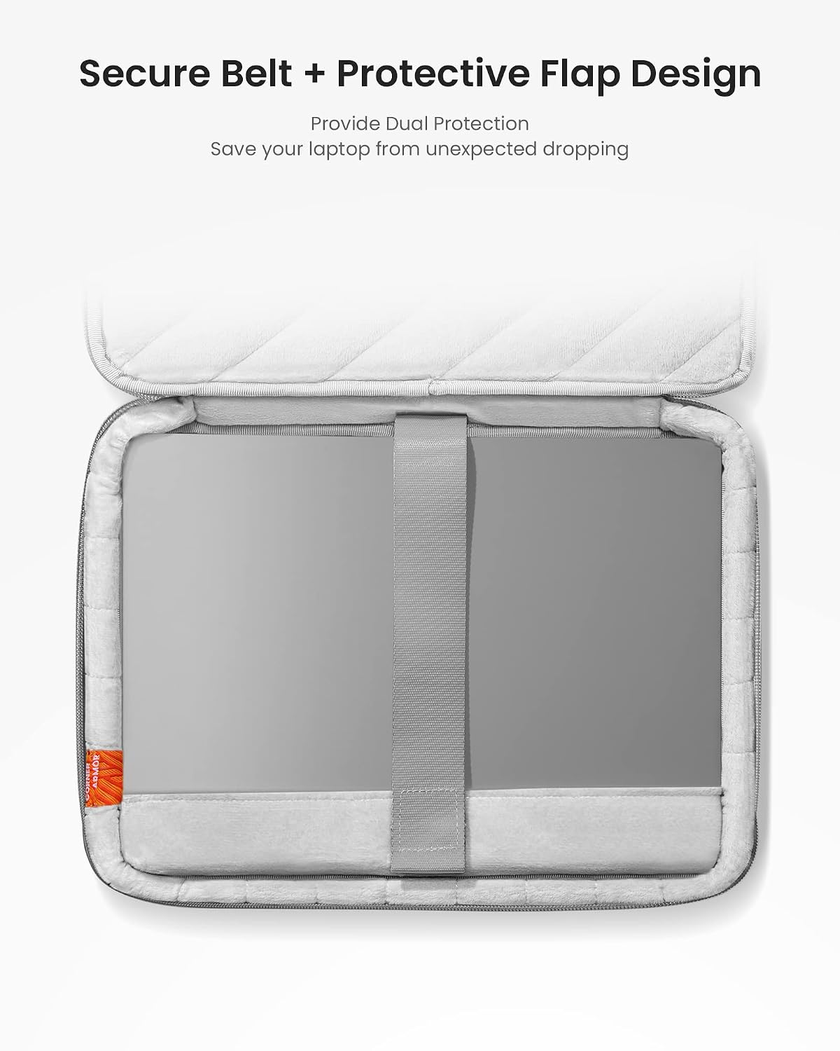 Interior view of laptop sleeve with secure belt