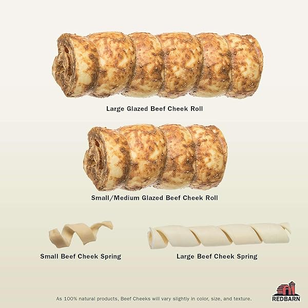 REDBARN PET PRODUCTS ALL-NATURAL SMALL/MEDIUM BEEF CHEEK ROLLS FOR DOGS, CHICKEN & CARROT GLAZED – SINGLE INGREDIENT GRAIN-FREE CHEW TREAT NATURALLY RICH IN COLLAGEN – 5 PACK – PACKAGING MAY VARY