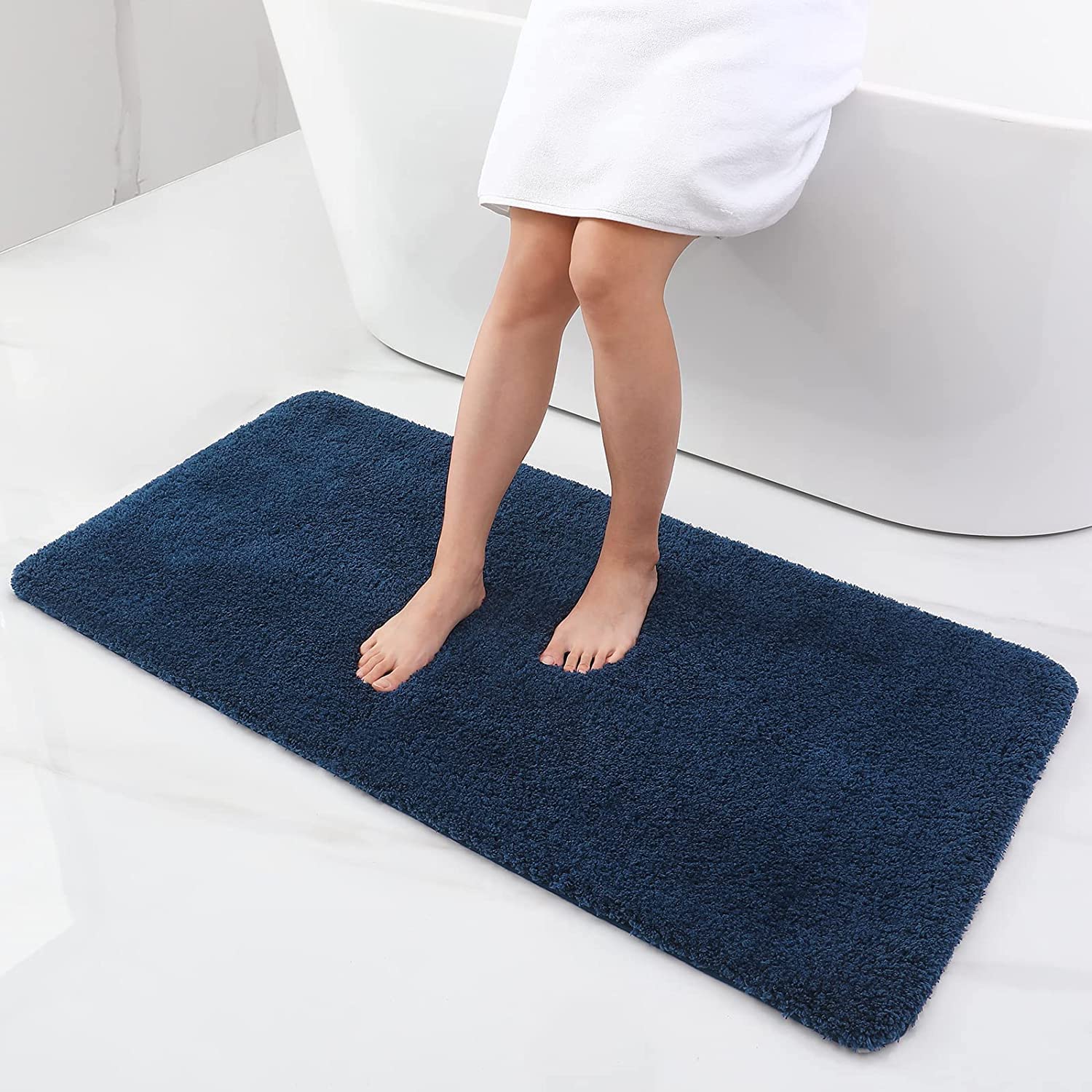smiry Microfiber Bath Mat 60 x 120 cm, Non-Slip Super Absorbent Bathroom Mat, Extra Soft Machine Wash and Dry, Non-Shedding Bath Mats For Bathroom, Navy Blue