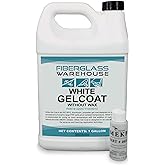 Fiberglass Warehouse Gel Coat &ndash; 1 Gallon White Gelcoat (No Wax) with 2 oz MEKP Catalyst, Easy Application Modified Polyester Resin &ndash; Durable and Safe &ndash; Ideal for Repairs, Composite Coating&hellip;