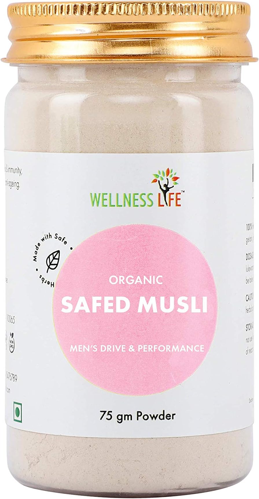 Wellness Life Naturally Organic Safed Musli Powder - Men's Vitality & Health | 75 gms