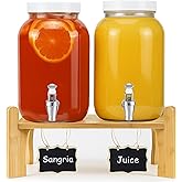 1 Gallon Large Glass Drink Dispensers with Stand for Parties, Glass Iced Beverage Dispensers with Spigot, Reusable Water Dispenser Countertop (2 Pack)