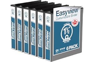 DAVIS GROUP Easyview Premium 3-Ring Binders with Clear-View Covers and Round Rings, Binders for School or Office, 1.5 Inch, Pack of 6, Black