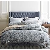 SLEEPBELLA Duvet Cover Queen Size, 600 Thread Count Cotton Beige & Bluish Grey Printed with Luxurious Leaves Pattern Reversible Botanical Comforter Cover Sets, Bedding Set 3Pcs (Queen, Beige Paisley)