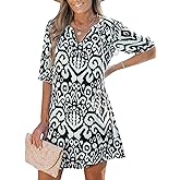 CUPSHE Women's Ruffle Beach Dress Split V Neck with Tassel Tie Elastic Half Sleeve Mini Summer Dresses
