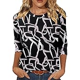 KISSMODA Women's Round Neck Pleated 3/4 Sleeve Tunic Top