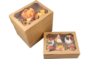 Capkyke 20pcs 8x6x2.5 Inches Brown Bakery Boxes with Window Cookie boxes Treat Boxes Dessert Boxes Donut Boxes Muffin Boxes for Pastry Candy Small Cake Cupcake for Gift Giving Party, NB001-20