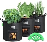 VOUNOT Plant Grow Bags 12 Gallon Potato Kit 3 Pack with Window Flap view 1