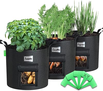 VOUNOT Plant Grow Bags 12 Gallon Potato Kit 3 Pack with Window Flap