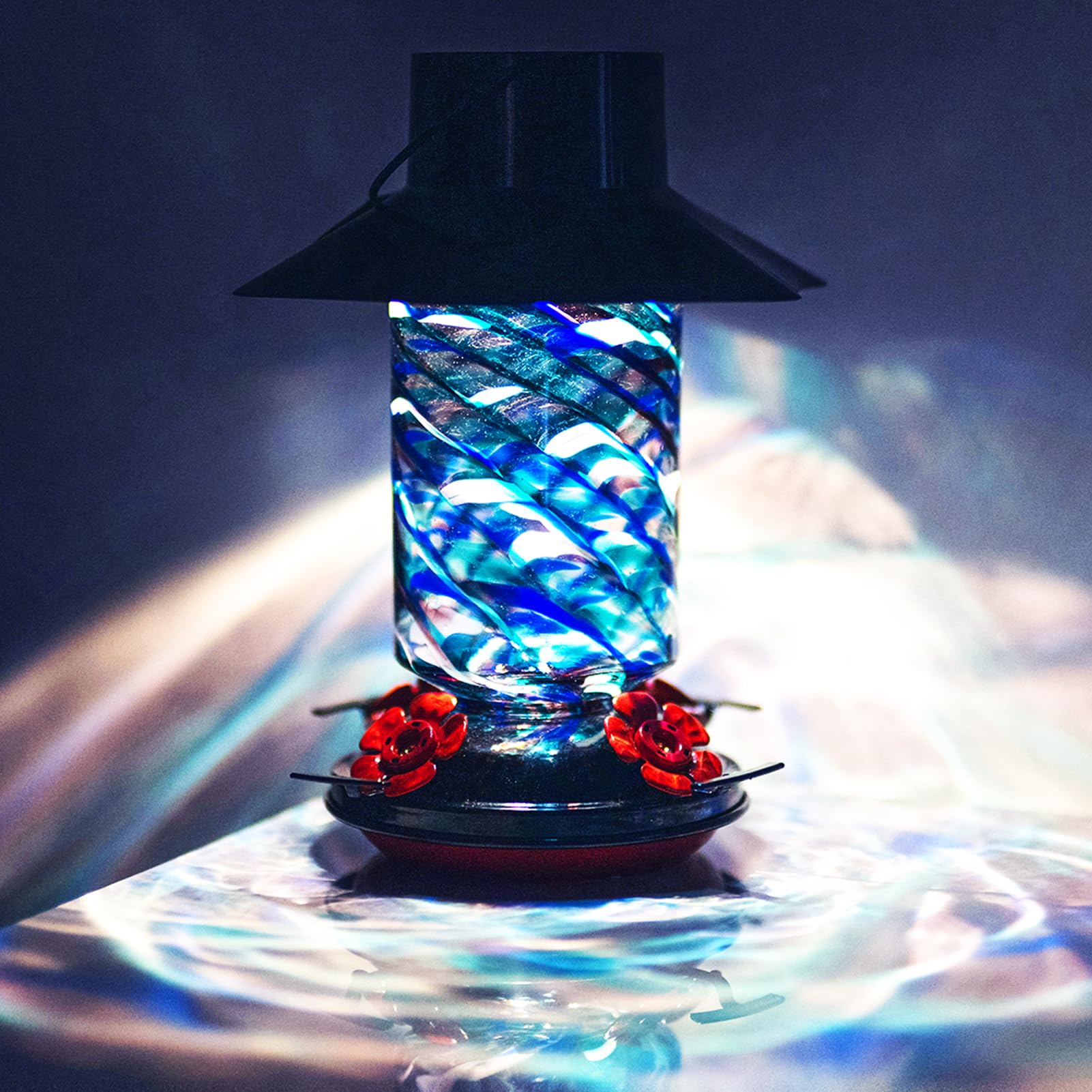 Photo 1 of Muse Garden Gifts for Women Solar Hummingbird Feeders for Outdoors Hanging Ant and Bee Proof, Hand Blown Glass Lantern Garden Decor, Moms Birthday Unique, 28oz, Blue Mermaid