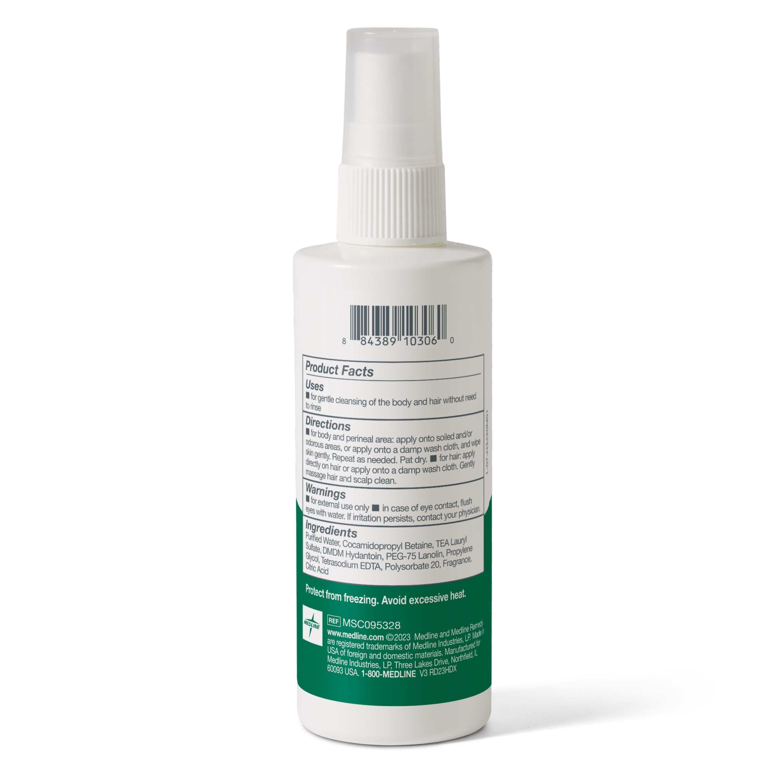 Medline Remedy Essentials Spray Cleanser (4 fl oz Spray), 1 Count, Scented, Full Body Cleanser & Shampoo, Sulfate Free, Gentle Body Wash, For Men & Women, Incontinence Cleaning, Bedside Cleansing