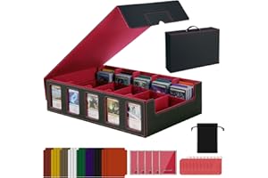 ENRICHOVO Red Trading Card Storage Box with Handle,5-Row Portable Deck Case for 4000+ Cards, Leather Card Collection Case with Commander Display Window for MTG, Yugioh, and Sports Cards,Gifts for Card Collector