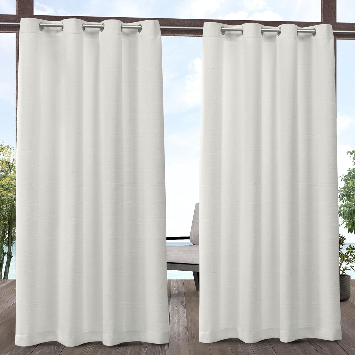 Outdoor Curtains - Exclusive Home Delano Heavyweight Textured Indoor/Outdoor Grommet Top Curtain Panel, 54