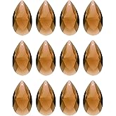 uxcell 12Pcs Teardrop Crystal Beads, 38mm Faceted Chandelier Hanging Pendants Beads, Chandelier Prisms Parts for Home Hanging Decoration, Amber