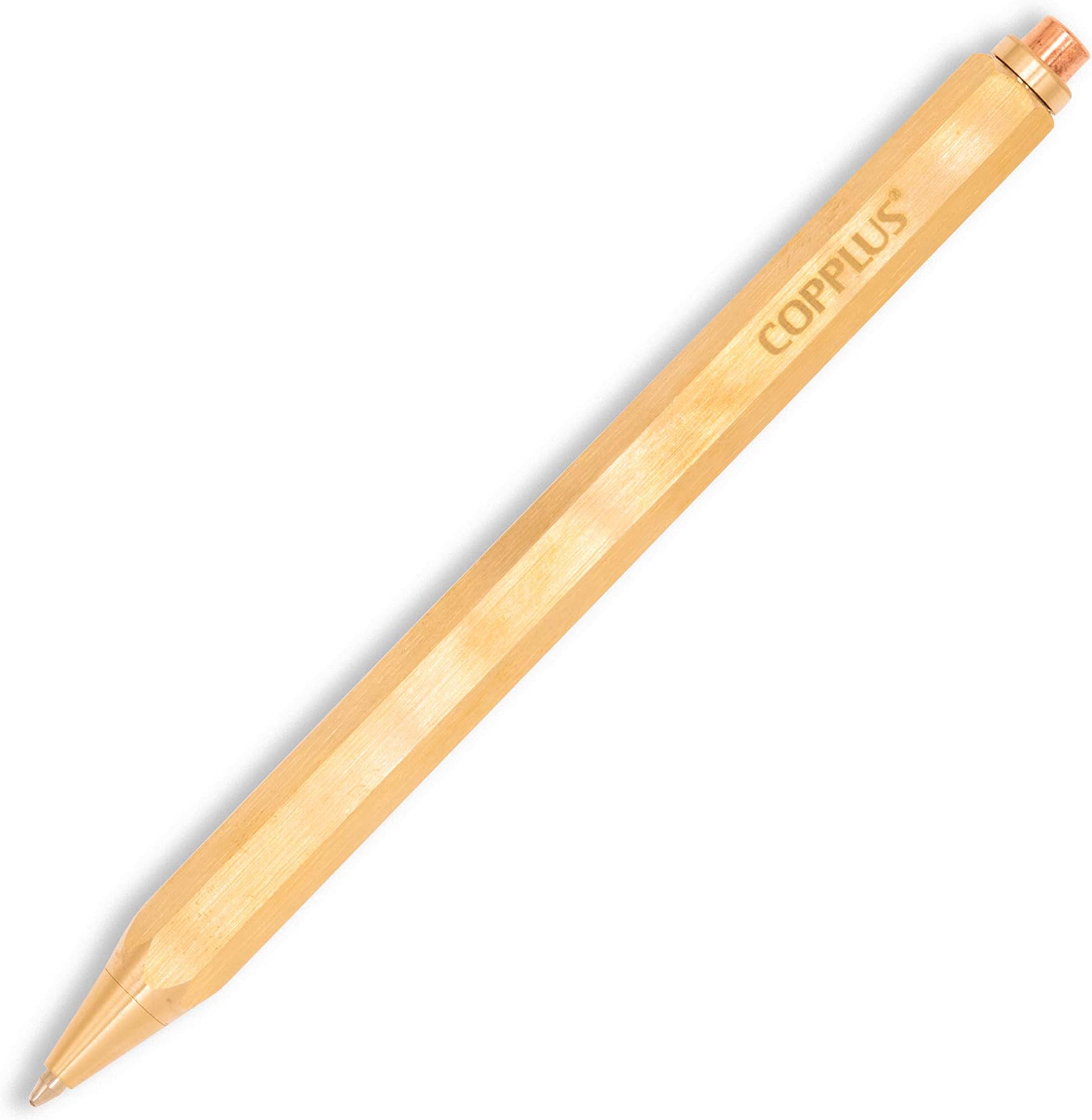 Copplus B120 Minimalist Style Brass Ballpoint Pen - Push-button Mechanism, Hexagonal Shape Barrel, All-brass Construction, Parker Style Refill Compatible.