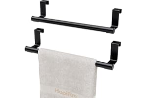 HapiRm Towel Rack Over Cabinet Door, 2 Pack Stainless Steel Over The Door Hand Towel Holder Bar Rack for Kitchen, Black