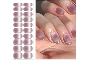 Oauee Semi Cured Gel Nail Strips | 20 Gel Nail Stickers | For Uv/Led Manicure Lamps | Salon Quality, Easy Application And Removal (Purple Cat's Eye)