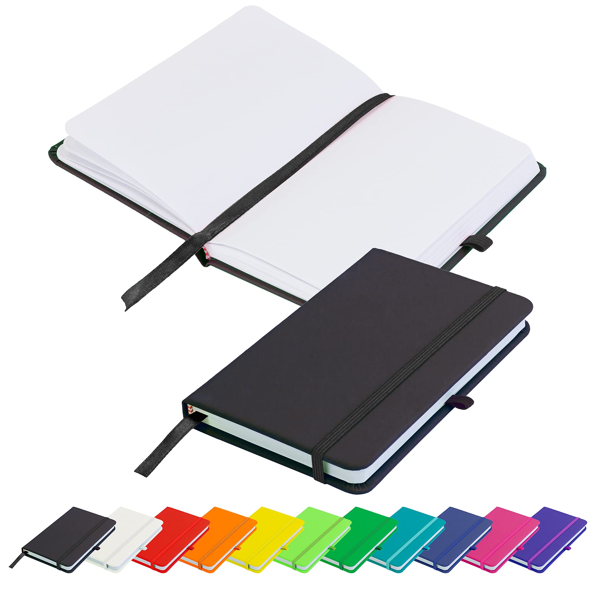 Savvy Bee Blanco Basic A6 Notebook Unlined Plain Page New Hardback Journal with pen loop, elastic closure, ribbon marker and pen loop Notepad Note Book Notes Diary Pad (Black)