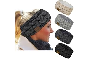 Loritta 4 Pack Womens Winter Headbands Fuzzy Fleece Lined Ear Warmer Cable Knit Thick Warm Crochet Headband Gifts