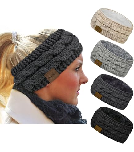 Hatromm - Sherpa Lined Soft Cable Knit Headband Ear Warmer | Black Amazon.com: Hatromm Winter Headbands for Women Wool 2 Pack  main image 2