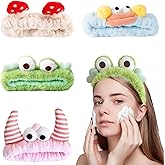 4PCS Face Wash Headband, Cute Soft Spa Headband for Washing Face, Coral Fleece Elastic Frog Ox Horn Mushroom Head Band, Cartoon Makeup Headbands Creative Hair Accessories for Spa, Skincare, Makeup