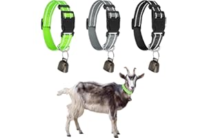 GINDOOR 3 Pack Reflective Goat Collars with Bells, Cow Horse Sheep Grazing Copper Bells and Adjustable Nylon Collar Set Pet Anti-Lost Loud Bronze Bell for Small Farm Animal Goat Sheep Cow Accessories