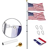 WeValor 14 Gauge Telescopic Flag Pole Kit, 30Ft Heavy Duty Aluminum Telescoping Flagpole Fly Two Flags, Outdoor Inground Flag Poles with 3x5 American Flag for Commercial, Residential Use