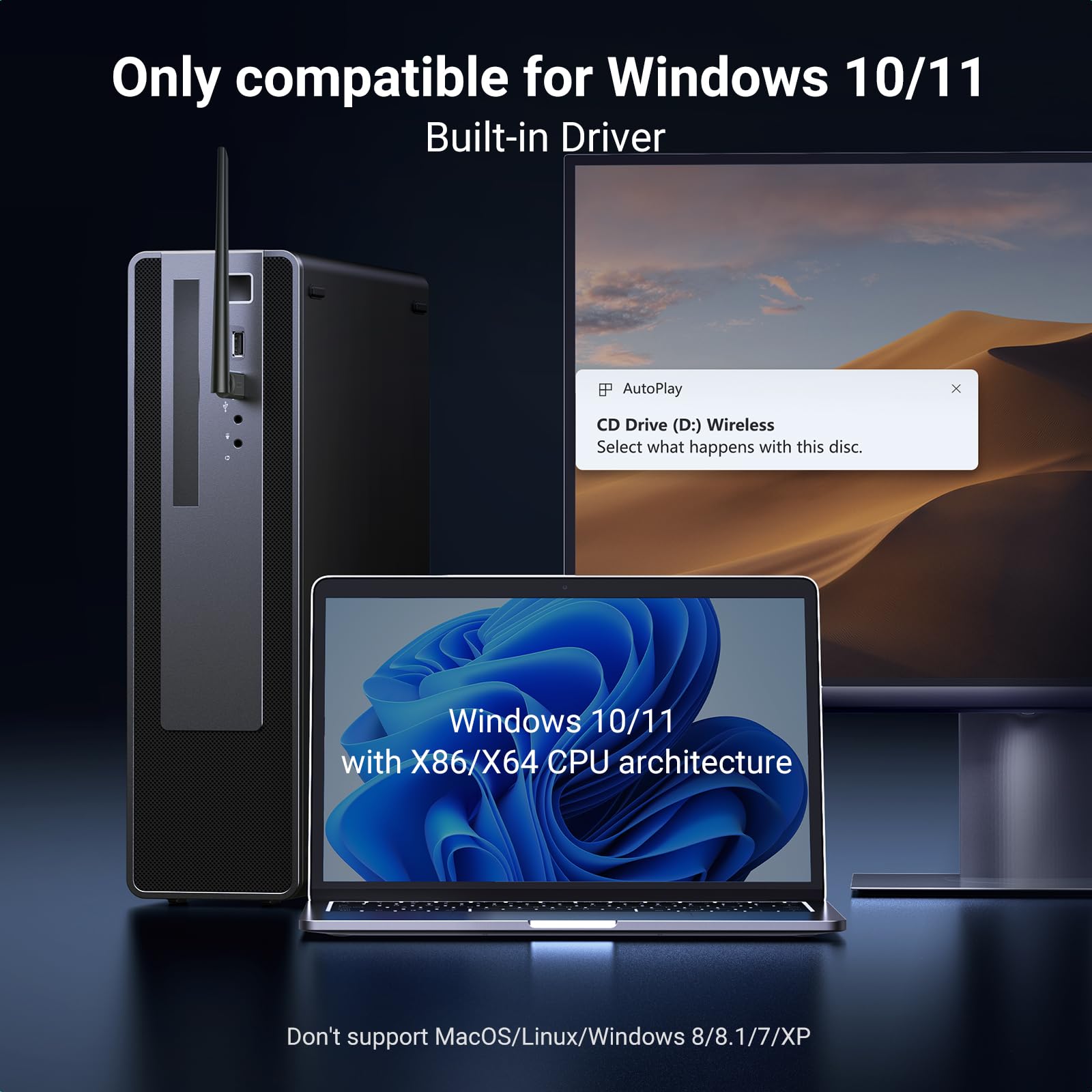 Ugreen Wifi Dongle, Ax900 Wi-Fi 6 Wireless Adapter 6Dbi Antennas, Dual Band 5Ghz/2.4Ghz Network For Desktop Laptop, Supports Windows 10/11 Built-In Driver - View 6