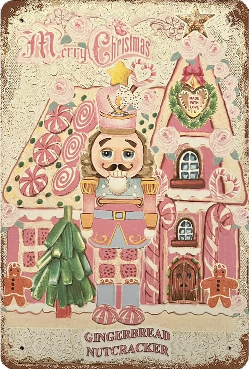 Nutcrackers - Nutcracker,Gingerbread House,Pink Christmas Sign Plaque Funny Metal Tin Signs Christmas Party Decorations Xmas For Holiday Party Room Decor 8x12 Inch