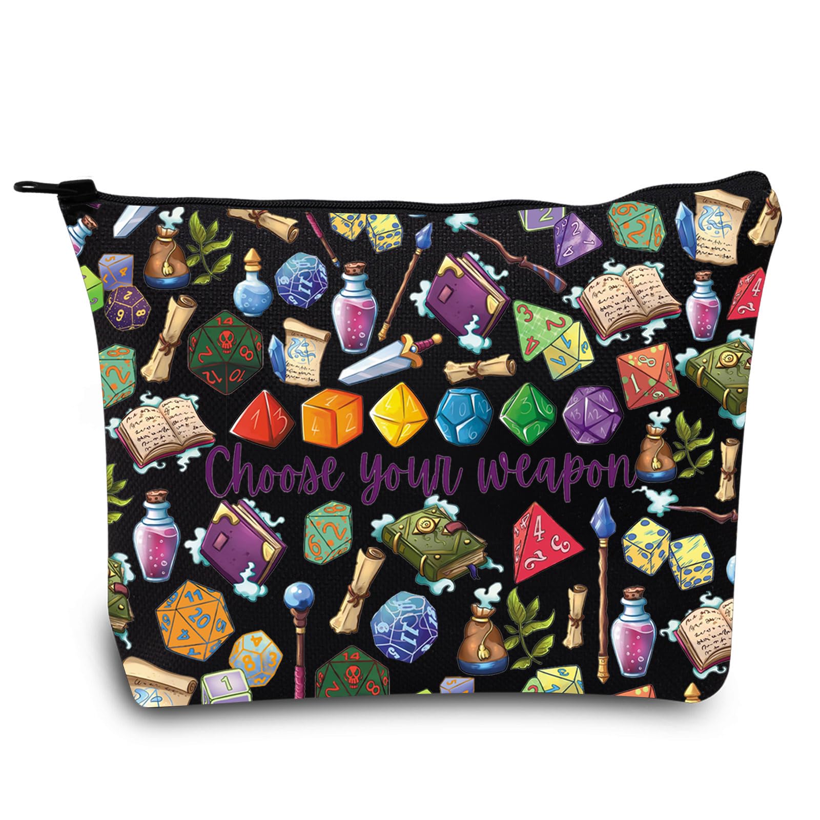 LEVLO Dungeons D20 Dice Cosmetic Makeup Bag D20 RPG Gamer Fans Gift Choose Your Weapon Dungeon Zipper Pouch Bag Dragons Gamer Merchandise Weapon Bag