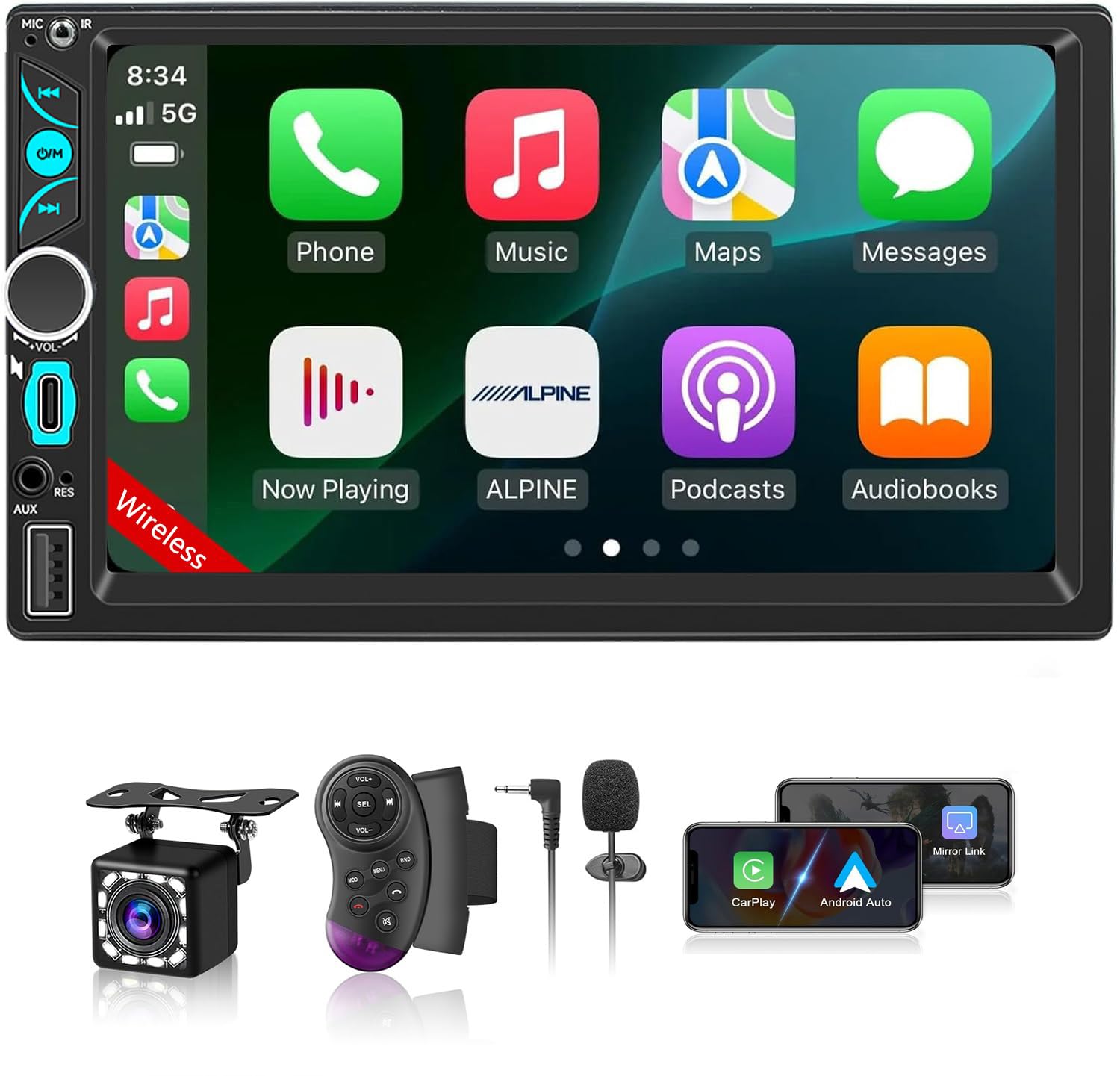 Photo 1 of Wireless Double Din Car Stereo Apple Carplay Radio Screen for Car Audio Receivers, Bluetooth Car Play Android Auto 7" Touchscreen, Car Radio Support Bluetooth, SWC, Mirror Link, FM/AM, Type-C