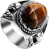 OIDEA Tiger Eye Rings for Men: Vintage Large Oval Stone Rings Stainless Steel Cocktail Party Biker Signet Ring Jewelry Gifts for Mens and Womens
