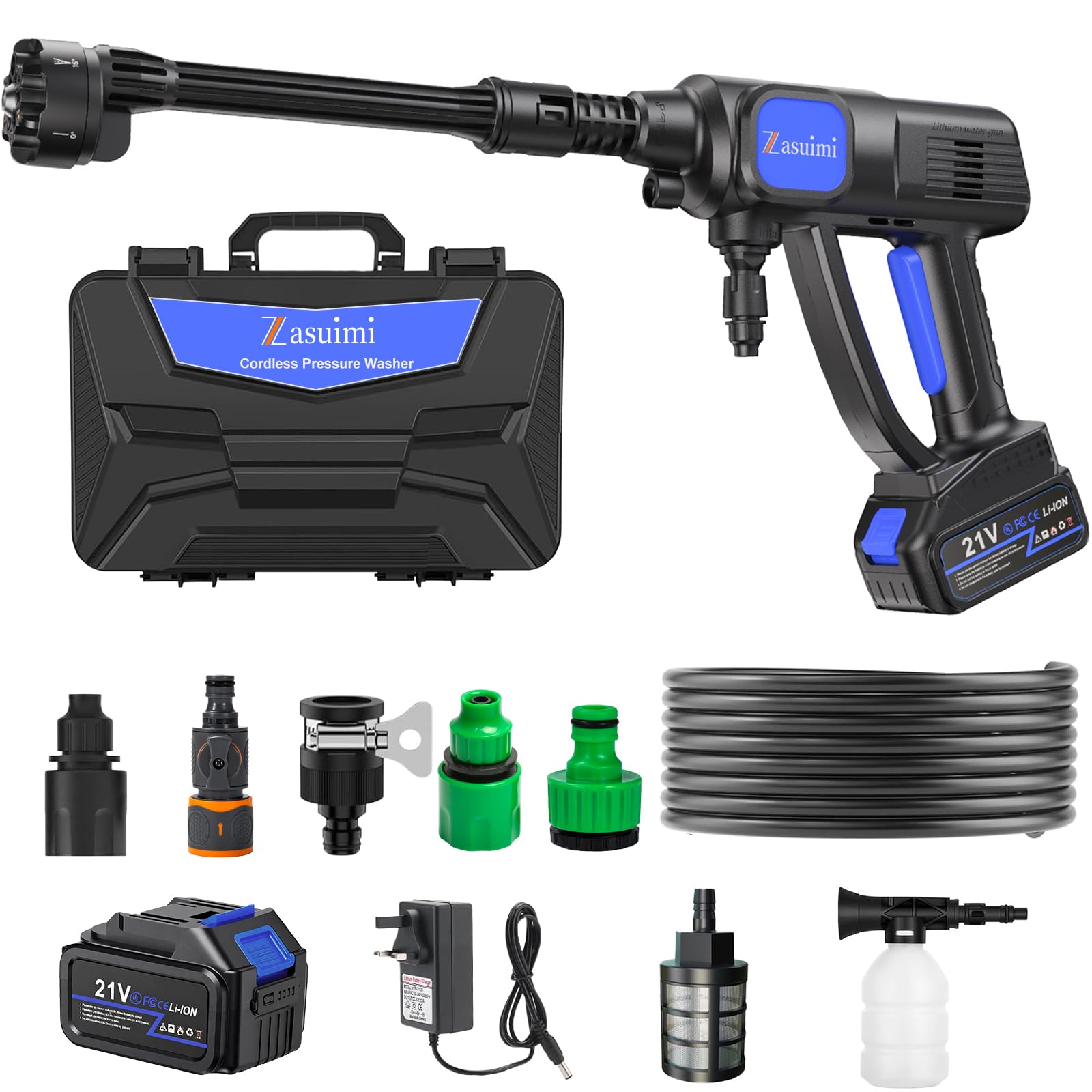 Photo 1 of Zasuimi Portable Power Washer, 1100PSI Cordless Pressure Washer Battery Operate with 6-in-1 Nozzle, Foam Cannon, 3.0Ah Battery, Lightweight Handheld Power Washer for Car, Patios, Outdoor Cleaning
