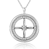 Compass Necklace 925 Sterling Silver Compass Birthstone Necklace Pendant for Women Compass Jewelry for Wife Mom Student Graduation Birthday Gifts