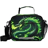 Green Fire Dragon Lunch Box, Lunch Bag with Adjustable Shoulder Strap Insulated Tote Bag Picnic Box Lunch Bag for School Teens Snacks Insulated Cooler Tote