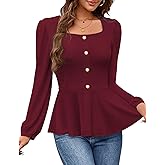Bbonlinedress Womens Peplum Tops 2026 Long Sleeve Square Neck Dressy Casual Blouses Business Formal Work Top