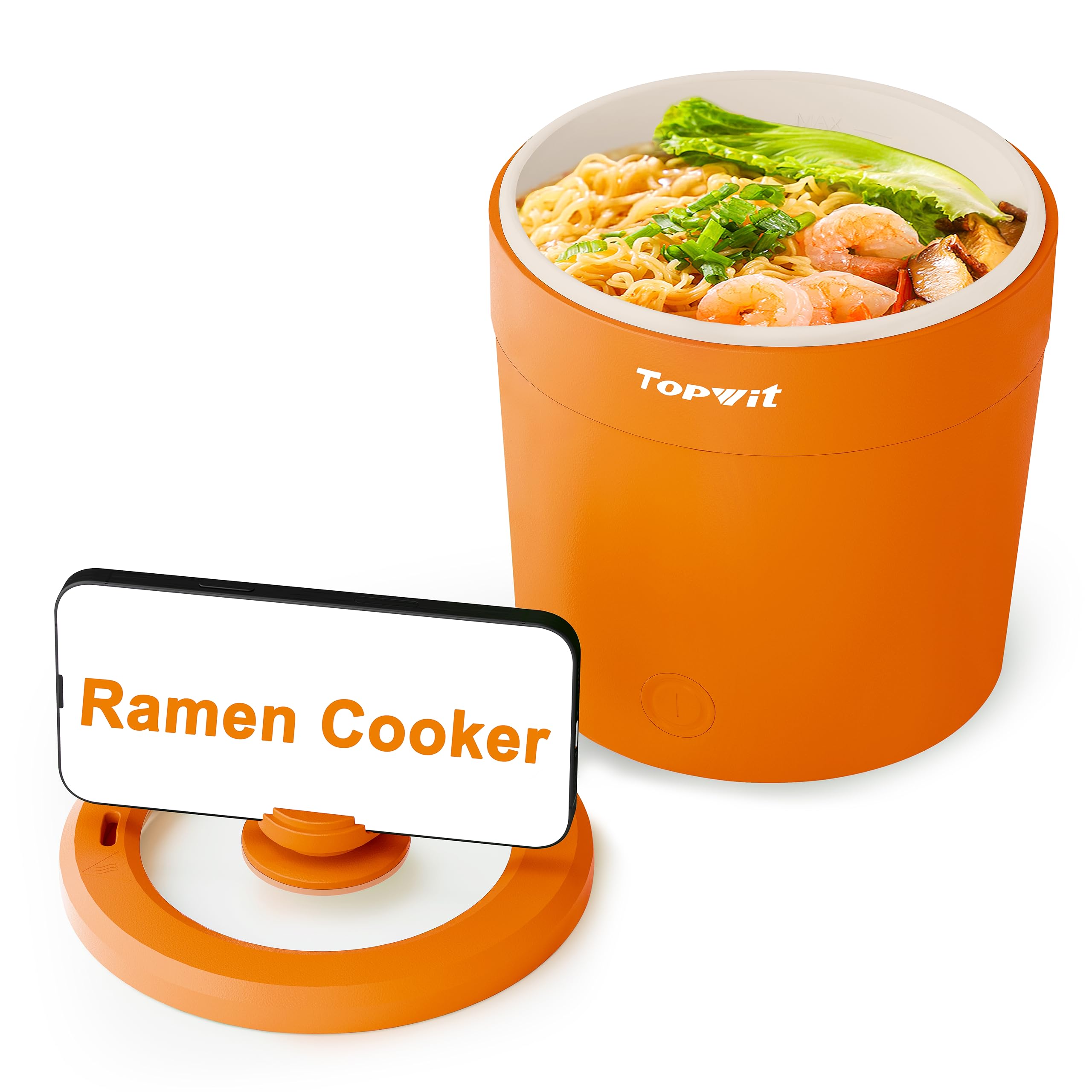 Photo 1 of Topwit Ramen Cooker - Mini 1L Electric Pot for Noodles, Pasta, Steak, Egg with Over-Heating and Boil Dry Protection - Portable, Dorm Room Essentials, Orange