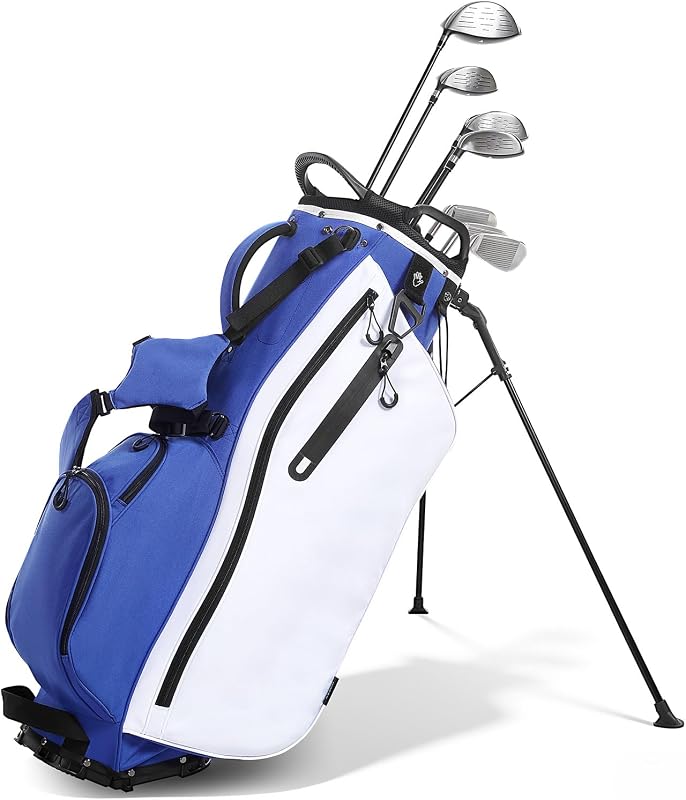 Sac de Golf pour Chariot Voiturette, Sac de Clubs de Golf Trépied 7 Compartiments Supérieurs, pour Golfette Golfeurs, avec Séparateur sur Toute la Longueur, Double Bandoulière et Housse de Pluie